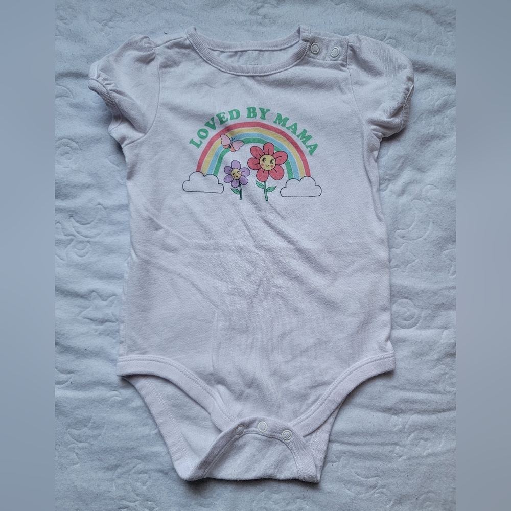 Garanimals White Bodysuit with Rainbow and Flowers